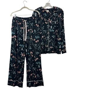Soma Cool Nights Floral Long Sleeve Pajama Top & Bottom Matching Set Sz Medium